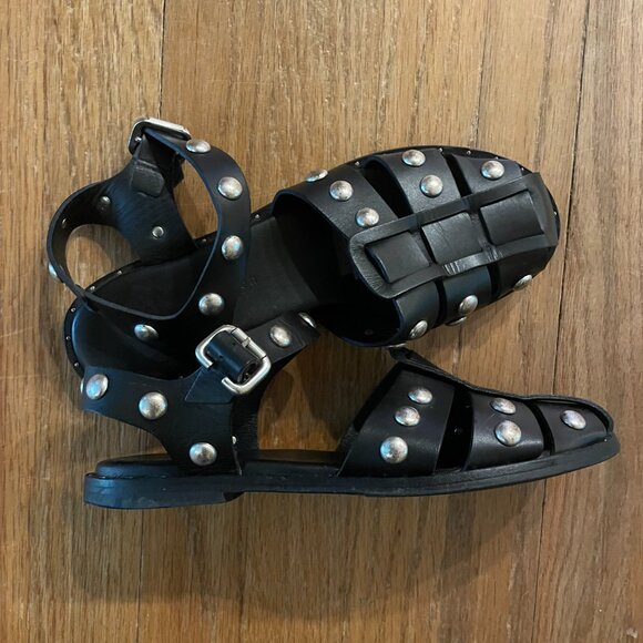 SERA FISHERMAN SANDAL - Black Calf with Studs - Picture 3 of 4